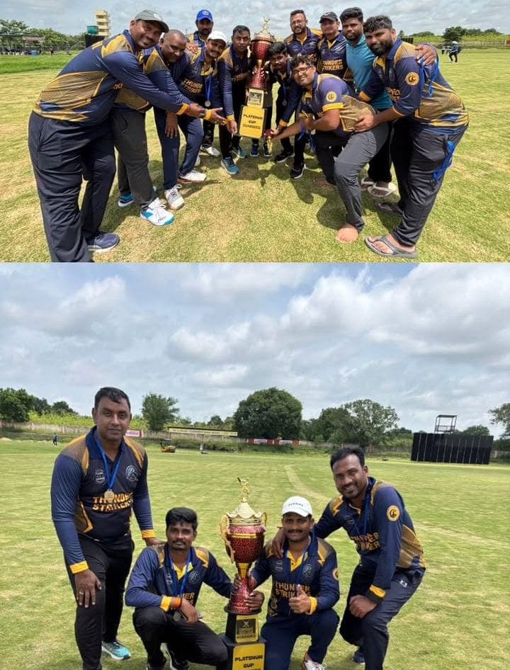 Thunder Strikers - Platinum Cup Winners celebrating on the cricket ground
